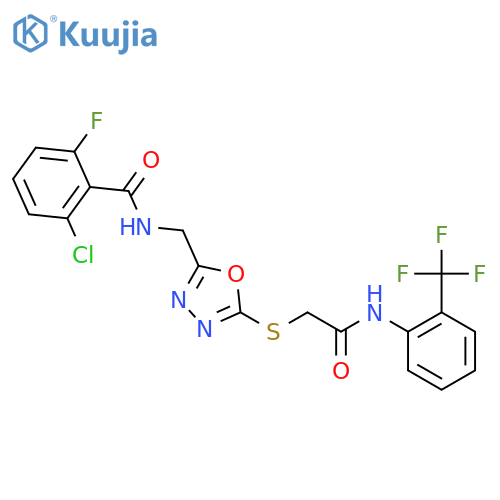 2-chloro-6-fluoro-N-({5-({2-(trifluoromethyl)phenylcarbamoyl}methyl)sulfanyl-1,3,4-oxadiazol-2-yl}methyl)benzamide structure