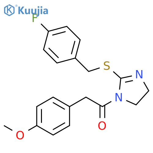 1-(2-{(4-fluorophenyl)methylsulfanyl}-4,5-dihydro-1H-imidazol-1-yl)-2-(4-methoxyphenyl)ethan-1-one structure