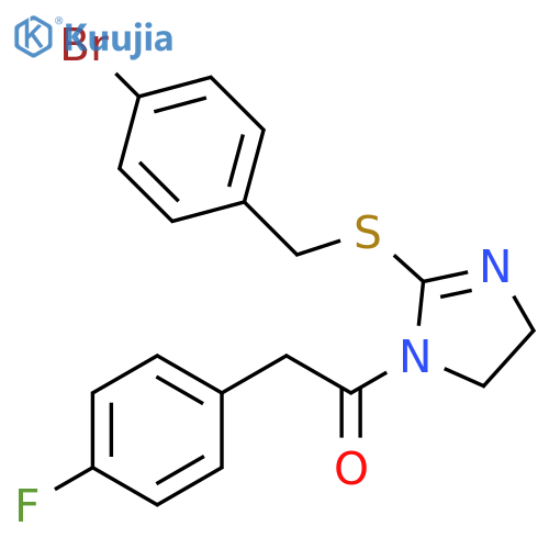 1-(2-{(4-bromophenyl)methylsulfanyl}-4,5-dihydro-1H-imidazol-1-yl)-2-(4-fluorophenyl)ethan-1-one structure