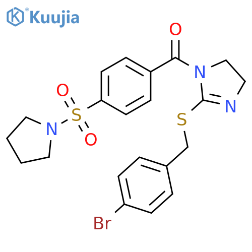2-{(4-bromophenyl)methylsulfanyl}-1-4-(pyrrolidine-1-sulfonyl)benzoyl-4,5-dihydro-1H-imidazole structure
