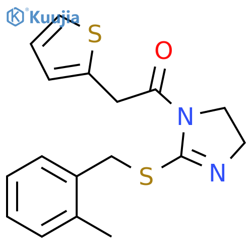 1-(2-{(2-methylphenyl)methylsulfanyl}-4,5-dihydro-1H-imidazol-1-yl)-2-(thiophen-2-yl)ethan-1-one structure