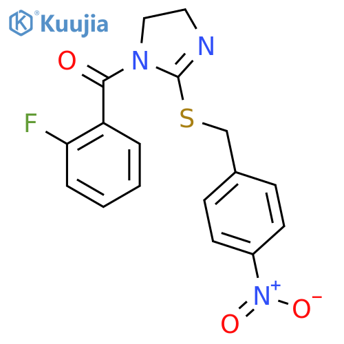 1-(2-fluorobenzoyl)-2-{(4-nitrophenyl)methylsulfanyl}-4,5-dihydro-1H-imidazole structure