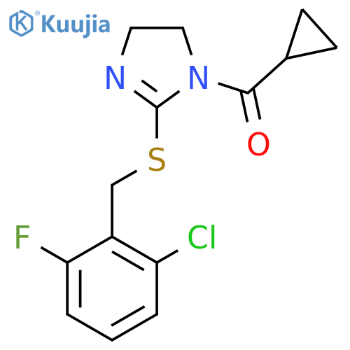 2-{(2-chloro-6-fluorophenyl)methylsulfanyl}-1-cyclopropanecarbonyl-4,5-dihydro-1H-imidazole structure