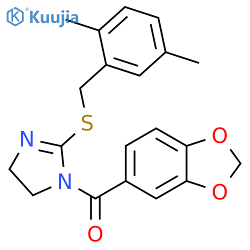 1-(2H-1,3-benzodioxole-5-carbonyl)-2-{(2,5-dimethylphenyl)methylsulfanyl}-4,5-dihydro-1H-imidazole structure