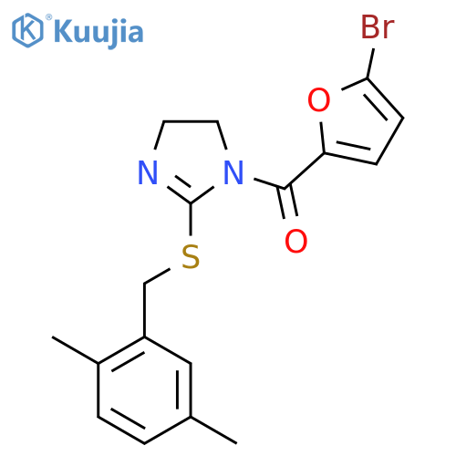 1-(5-bromofuran-2-carbonyl)-2-{(2,5-dimethylphenyl)methylsulfanyl}-4,5-dihydro-1H-imidazole structure
