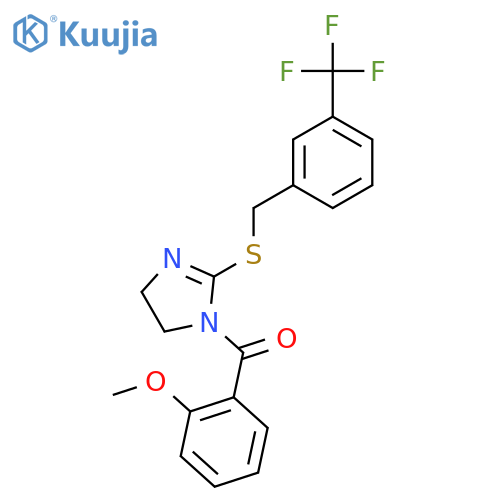 1-(2-methoxybenzoyl)-2-({3-(trifluoromethyl)phenylmethyl}sulfanyl)-4,5-dihydro-1H-imidazole structure