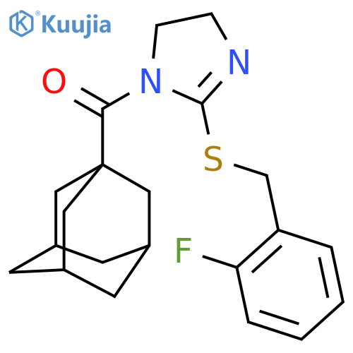 1-(adamantane-1-carbonyl)-2-{(2-fluorophenyl)methylsulfanyl}-4,5-dihydro-1H-imidazole structure