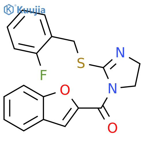 1-(1-benzofuran-2-carbonyl)-2-{(2-fluorophenyl)methylsulfanyl}-4,5-dihydro-1H-imidazole structure