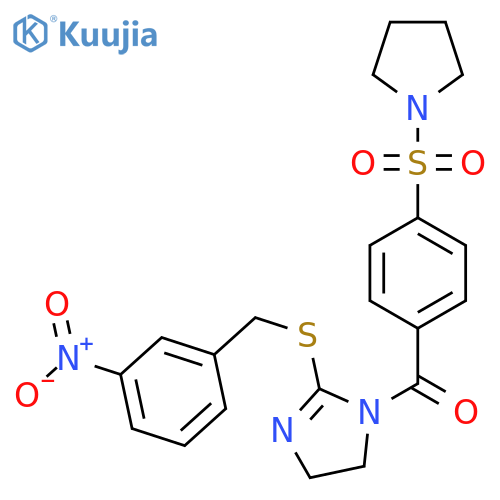 2-{(3-nitrophenyl)methylsulfanyl}-1-4-(pyrrolidine-1-sulfonyl)benzoyl-4,5-dihydro-1H-imidazole structure