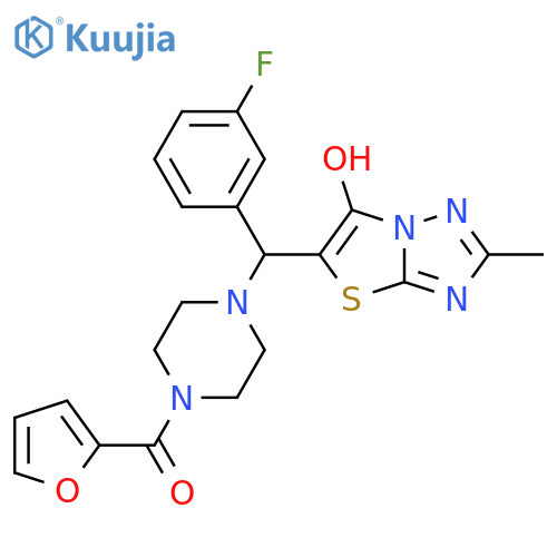 5-(3-fluorophenyl)4-(furan-2-carbonyl)piperazin-1-ylmethyl-2-methyl-1,2,4triazolo3,2-b1,3thiazol-6-ol structure