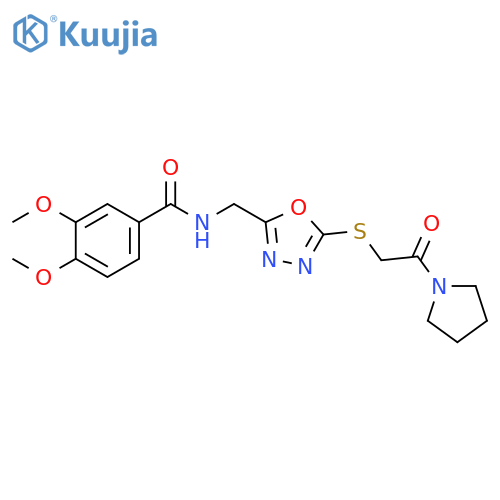 3,4-dimethoxy-N-(5-{2-oxo-2-(pyrrolidin-1-yl)ethylsulfanyl}-1,3,4-oxadiazol-2-yl)methylbenzamide structure
