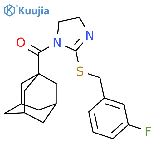 1-(adamantane-1-carbonyl)-2-{(3-fluorophenyl)methylsulfanyl}-4,5-dihydro-1H-imidazole structure