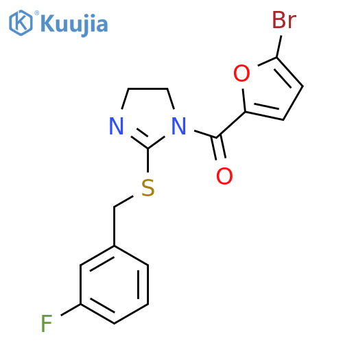 1-(5-bromofuran-2-carbonyl)-2-{(3-fluorophenyl)methylsulfanyl}-4,5-dihydro-1H-imidazole structure
