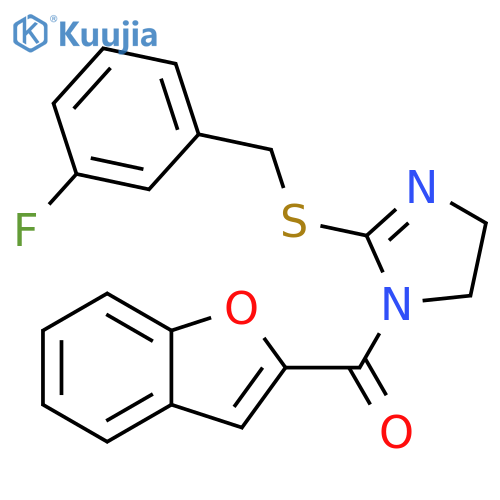 1-(1-benzofuran-2-carbonyl)-2-{(3-fluorophenyl)methylsulfanyl}-4,5-dihydro-1H-imidazole structure