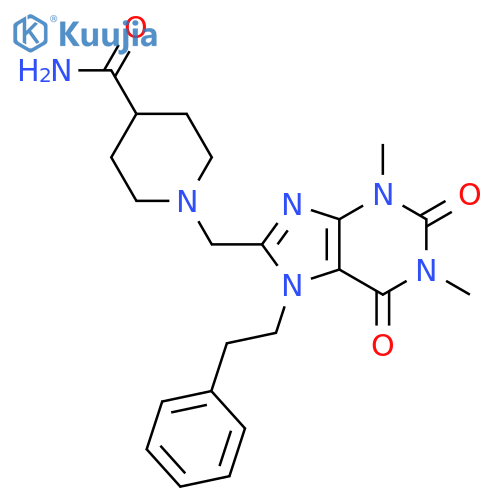 1-{1,3-dimethyl-2,6-dioxo-7-(2-phenylethyl)-2,3,6,7-tetrahydro-1H-purin-8-ylmethyl}piperidine-4-carboxamide structure