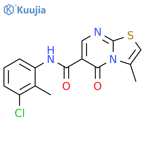 N-(3-chloro-2-methylphenyl)-3-methyl-5-oxo-5H-1,3thiazolo3,2-apyrimidine-6-carboxamide structure