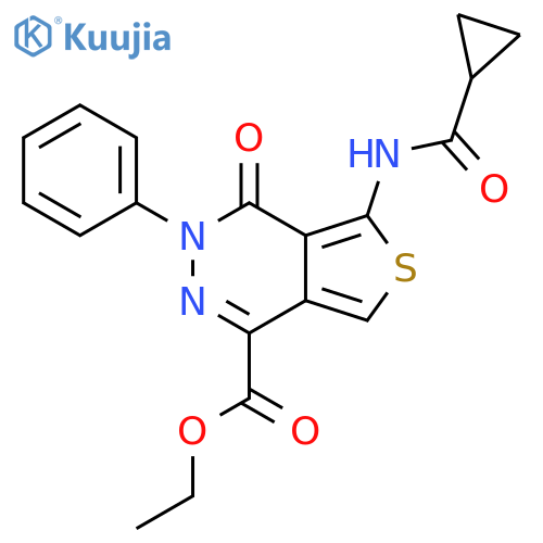 ethyl 5-cyclopropaneamido-4-oxo-3-phenyl-3H,4H-thieno3,4-dpyridazine-1-carboxylate structure