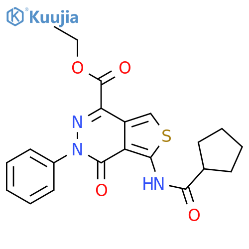 ethyl 5-cyclopentaneamido-4-oxo-3-phenyl-3H,4H-thieno3,4-dpyridazine-1-carboxylate structure