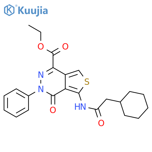 ethyl 5-(2-cyclohexylacetamido)-4-oxo-3-phenyl-3H,4H-thieno3,4-dpyridazine-1-carboxylate structure
