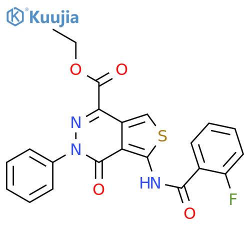 ethyl 5-(2-fluorobenzamido)-4-oxo-3-phenyl-3H,4H-thieno3,4-dpyridazine-1-carboxylate structure