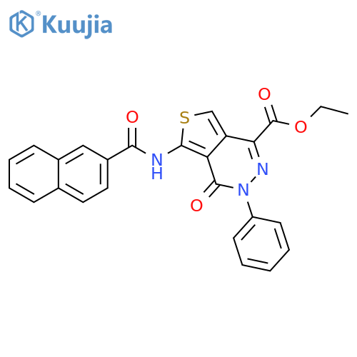 ethyl 5-(naphthalene-2-amido)-4-oxo-3-phenyl-3H,4H-thieno3,4-dpyridazine-1-carboxylate structure