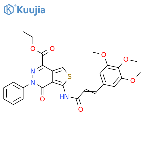 ethyl 4-oxo-3-phenyl-5-(2E)-3-(3,4,5-trimethoxyphenyl)prop-2-enamido-3H,4H-thieno3,4-dpyridazine-1-carboxylate structure