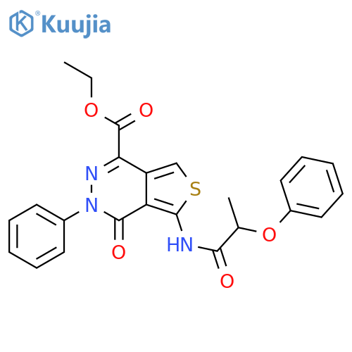 ethyl 4-oxo-5-(2-phenoxypropanamido)-3-phenyl-3H,4H-thieno3,4-dpyridazine-1-carboxylate structure