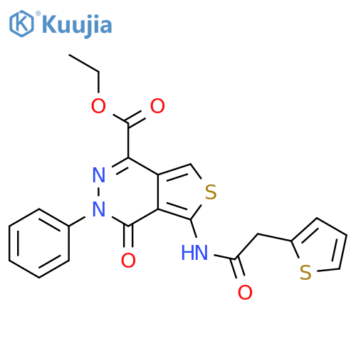 ethyl 4-oxo-3-phenyl-5-2-(thiophen-2-yl)acetamido-3H,4H-thieno3,4-dpyridazine-1-carboxylate structure