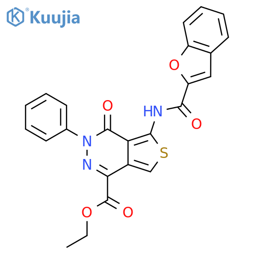 ethyl 5-(1-benzofuran-2-amido)-4-oxo-3-phenyl-3H,4H-thieno3,4-dpyridazine-1-carboxylate structure