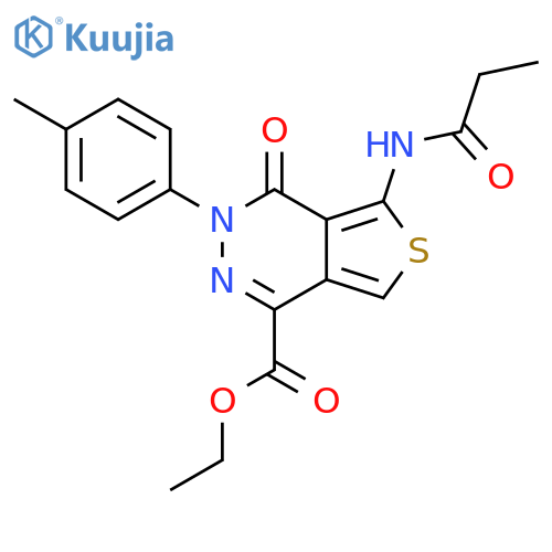 ethyl 3-(4-methylphenyl)-4-oxo-5-propanamido-3H,4H-thieno3,4-dpyridazine-1-carboxylate structure