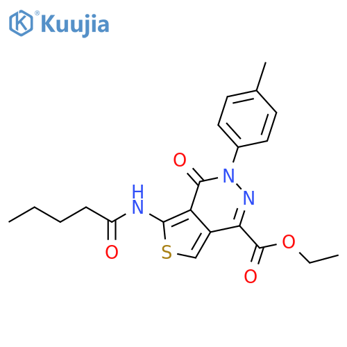 ethyl 3-(4-methylphenyl)-4-oxo-5-pentanamido-3H,4H-thieno3,4-dpyridazine-1-carboxylate structure