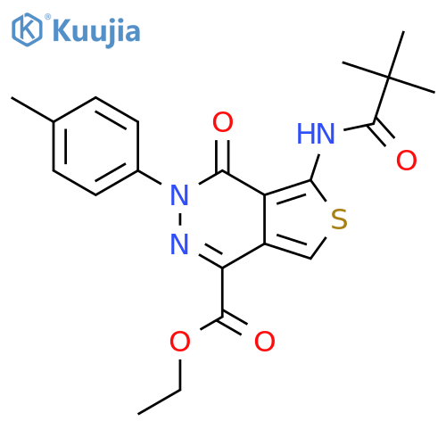 ethyl 5-(2,2-dimethylpropanamido)-3-(4-methylphenyl)-4-oxo-3H,4H-thieno3,4-dpyridazine-1-carboxylate structure