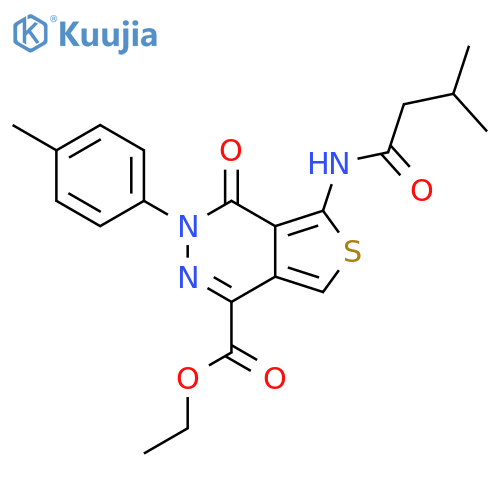ethyl 5-(3-methylbutanamido)-3-(4-methylphenyl)-4-oxo-3H,4H-thieno3,4-dpyridazine-1-carboxylate structure