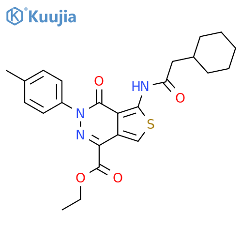 ethyl 5-(2-cyclohexylacetamido)-3-(4-methylphenyl)-4-oxo-3H,4H-thieno3,4-dpyridazine-1-carboxylate structure