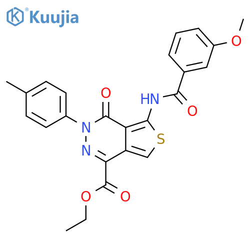 ethyl 5-(3-methoxybenzamido)-3-(4-methylphenyl)-4-oxo-3H,4H-thieno3,4-dpyridazine-1-carboxylate structure