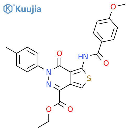 ethyl 5-(4-methoxybenzamido)-3-(4-methylphenyl)-4-oxo-3H,4H-thieno3,4-dpyridazine-1-carboxylate structure