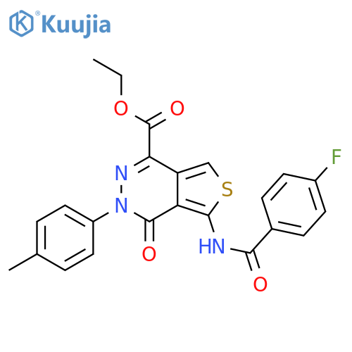 ethyl 5-(4-fluorobenzamido)-3-(4-methylphenyl)-4-oxo-3H,4H-thieno3,4-dpyridazine-1-carboxylate structure