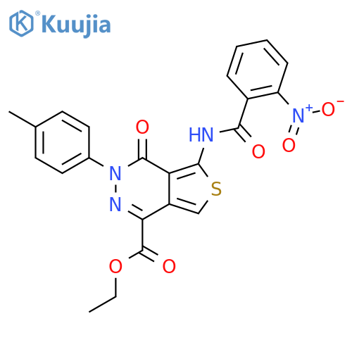 ethyl 3-(4-methylphenyl)-5-(2-nitrobenzamido)-4-oxo-3H,4H-thieno3,4-dpyridazine-1-carboxylate structure