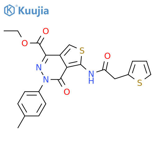 ethyl 3-(4-methylphenyl)-4-oxo-5-2-(thiophen-2-yl)acetamido-3H,4H-thieno3,4-dpyridazine-1-carboxylate structure