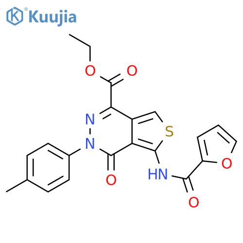ethyl 5-(furan-2-amido)-3-(4-methylphenyl)-4-oxo-3H,4H-thieno3,4-dpyridazine-1-carboxylate structure