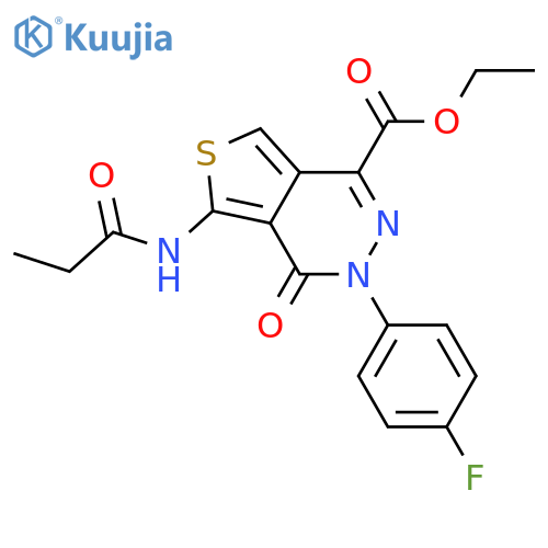 ethyl 3-(4-fluorophenyl)-4-oxo-5-propanamido-3H,4H-thieno3,4-dpyridazine-1-carboxylate structure