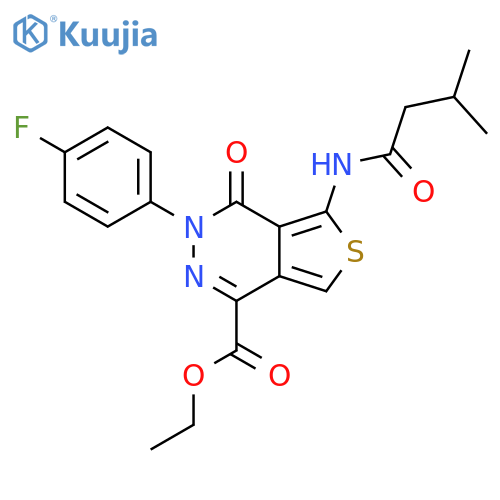 ethyl 3-(4-fluorophenyl)-5-(3-methylbutanamido)-4-oxo-3H,4H-thieno3,4-dpyridazine-1-carboxylate structure