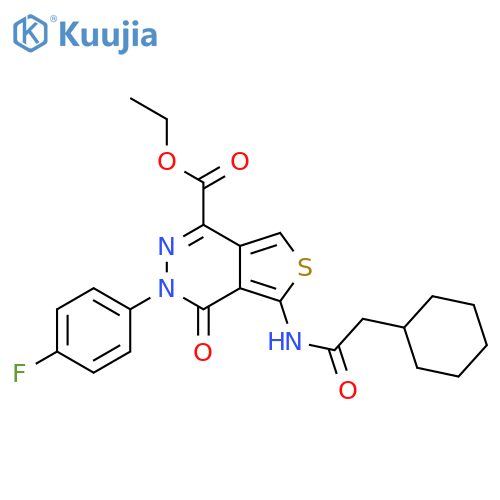 ethyl 5-(2-cyclohexylacetamido)-3-(4-fluorophenyl)-4-oxo-3H,4H-thieno3,4-dpyridazine-1-carboxylate structure