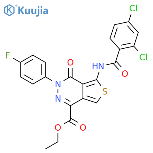 ethyl 5-(2,4-dichlorobenzamido)-3-(4-fluorophenyl)-4-oxo-3H,4H-thieno3,4-dpyridazine-1-carboxylate structure