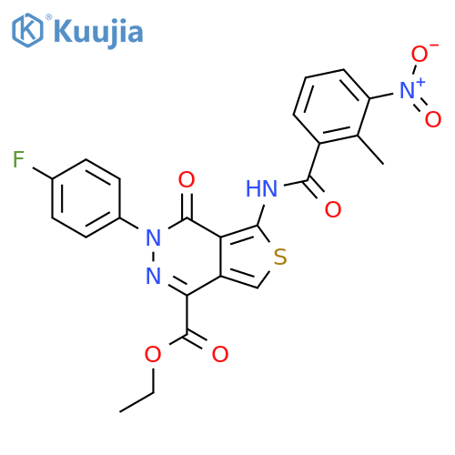 ethyl 3-(4-fluorophenyl)-5-(2-methyl-3-nitrobenzamido)-4-oxo-3H,4H-thieno3,4-dpyridazine-1-carboxylate structure