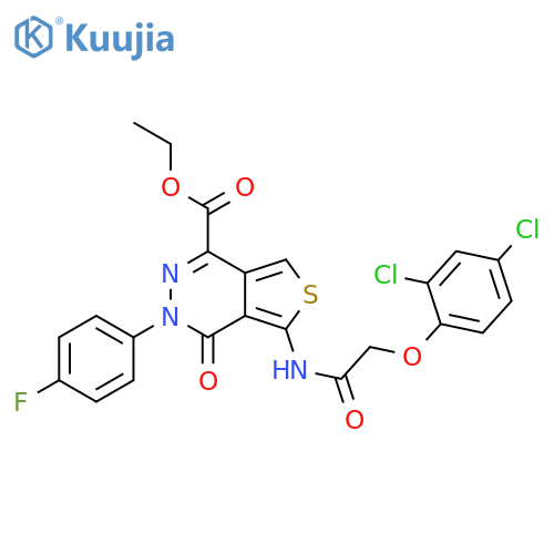 ethyl 5-2-(2,4-dichlorophenoxy)acetamido-3-(4-fluorophenyl)-4-oxo-3H,4H-thieno3,4-dpyridazine-1-carboxylate structure