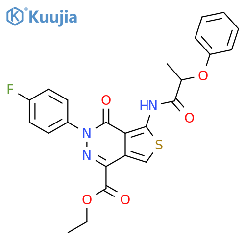 ethyl 3-(4-fluorophenyl)-4-oxo-5-(2-phenoxypropanamido)-3H,4H-thieno3,4-dpyridazine-1-carboxylate structure