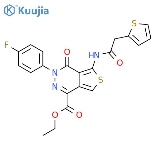 ethyl 3-(4-fluorophenyl)-4-oxo-5-2-(thiophen-2-yl)acetamido-3H,4H-thieno3,4-dpyridazine-1-carboxylate structure