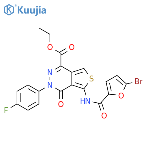 ethyl 5-(5-bromofuran-2-amido)-3-(4-fluorophenyl)-4-oxo-3H,4H-thieno3,4-dpyridazine-1-carboxylate structure