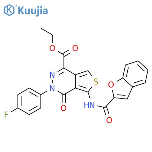 ethyl 5-(1-benzofuran-2-amido)-3-(4-fluorophenyl)-4-oxo-3H,4H-thieno3,4-dpyridazine-1-carboxylate structure